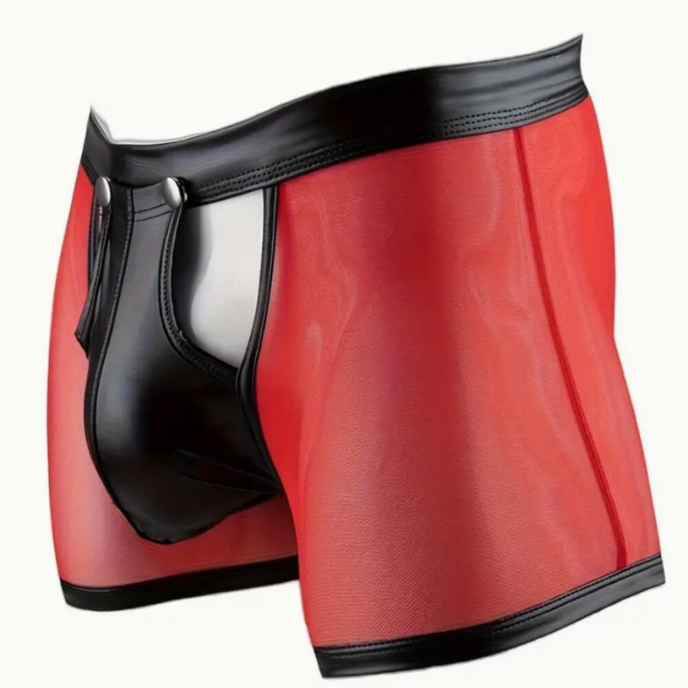 Low Rise Removable Faux Leather Crotch Boxer Brief M